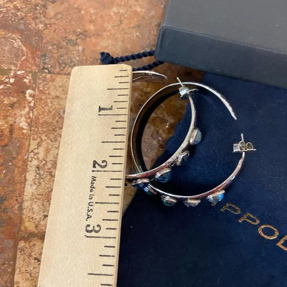 Ippolita Authentic Sterling Silver large hoops blue Topaz🩵